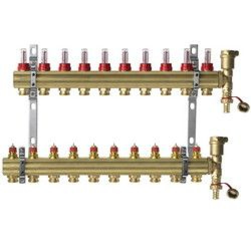 Коллекторная группа в сборе 1" 10 выходов 3/4 с расходомерами евроконус Danfoss