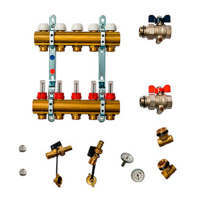 Коллекторная группа (нерж) Ду20х20Н 5 выходов со встроенными расходомерами под евроконус