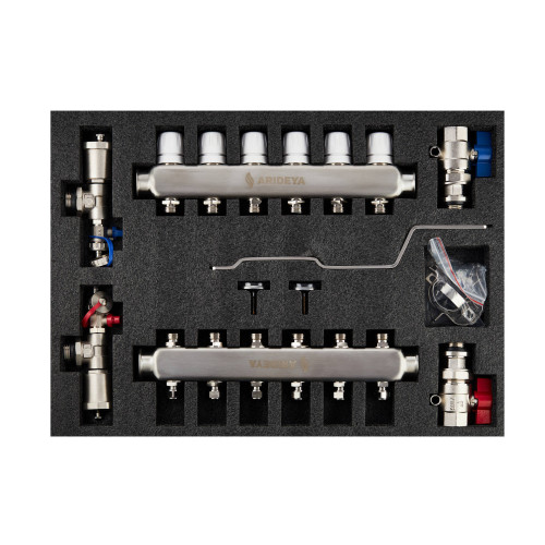 Коллекторная группа без расходомеров в сборе 1"х7 вых. (НЕРЖ)  ARIDEYA