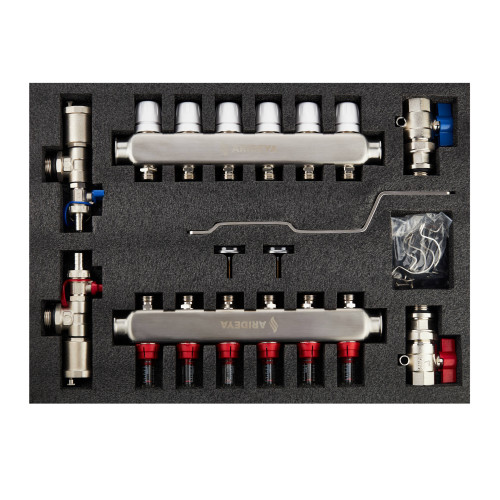 Коллекторная группа с расходомером в сборе 1"х10 вых. (НЕРЖ)  ARIDEYA