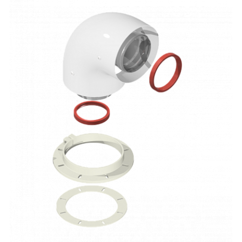 Коаксиальный отвод  90 град  60/100 (фланец, хомут, 2 декор накладки, боченок) ARIDEYA