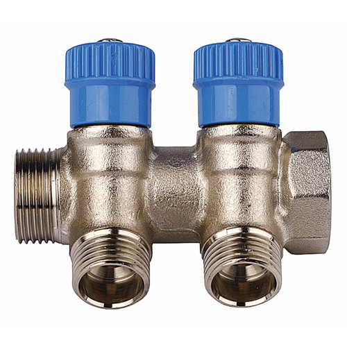 Коллектор с вентилями 3/4 2 выхода 1/2 синий COMPIPЕ