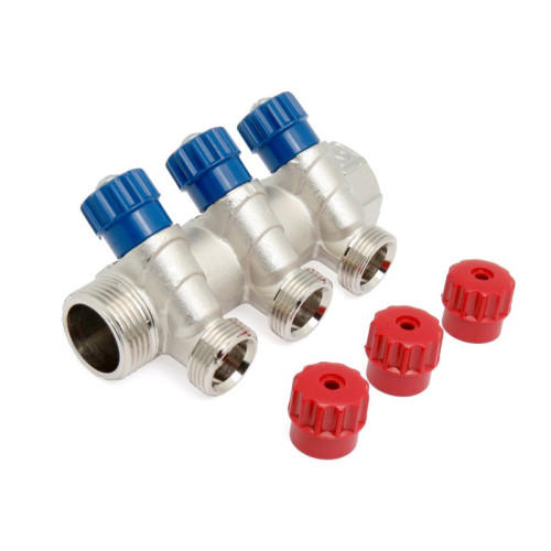 Коллектор с вентилями 3/4 3 выхода 1/2 синий COMPIPЕ